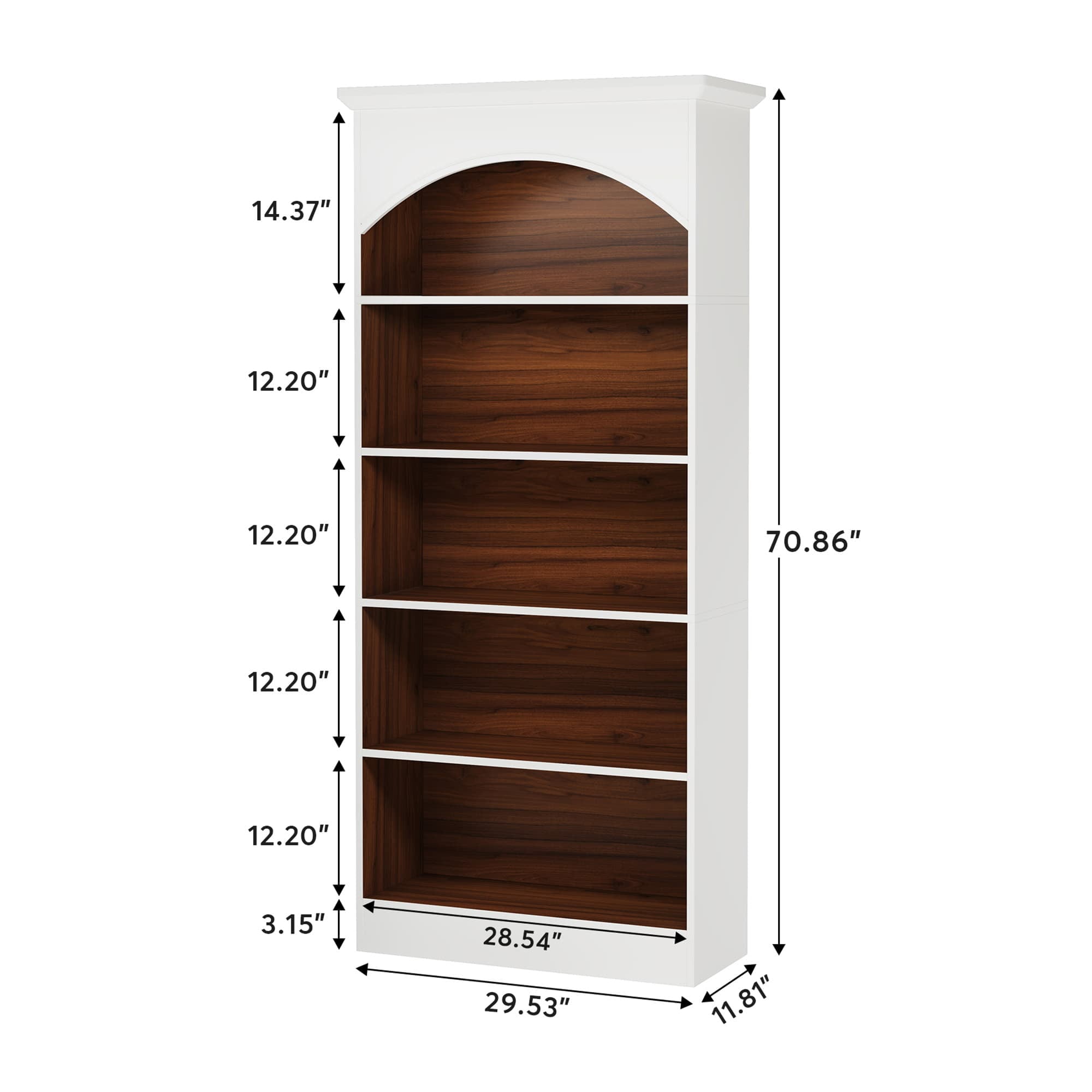 MAYEERTY 70.9" 5-Tier Tall Storage Bookcase, Waterproof Melamine Particleboard Display Shelf with Anti-Tip Accessories