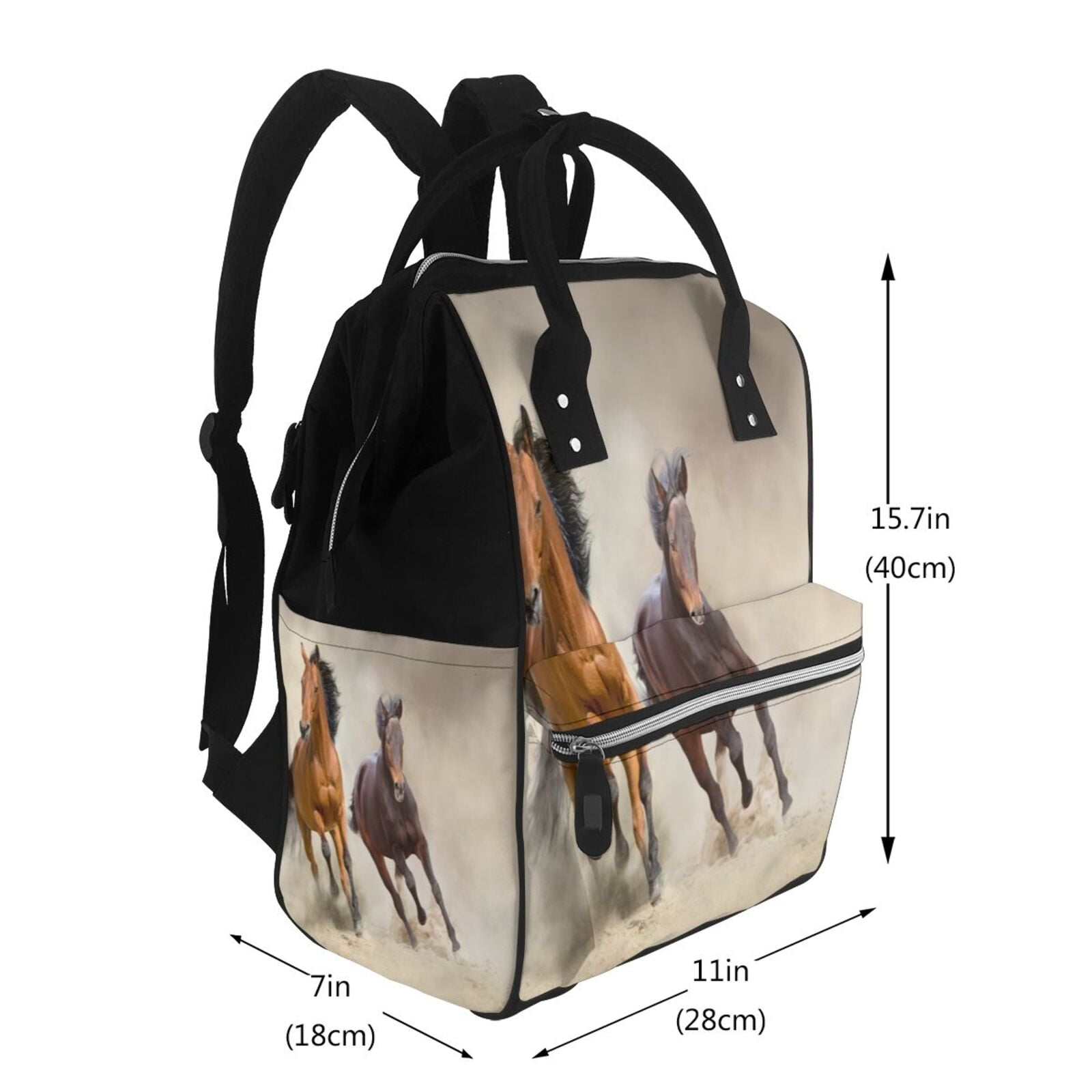 Xecao Horses free run on desert Print Large Capacity Nappy Bag Is a Multi-Functional Waterproof Travel Backpack, Perfect as a Nursing Bag or Mummy Backpack for Women