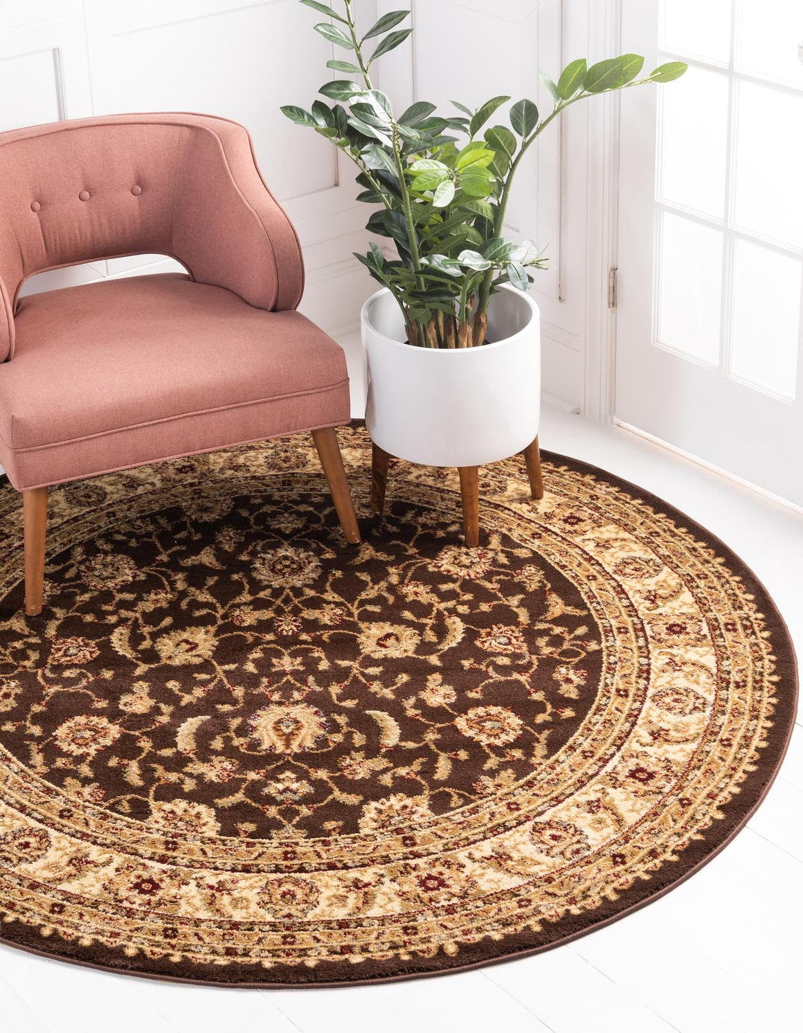 Rugs.com Aditi Collection Rug – 7' Round Brown Low Rug Perfect For ...