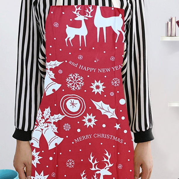 Delantal de Cocina Navideño para Mujeres y Padres | Tela de Lino y Poliéster Rojo | Gran Cobertura (73 X 55 Cm) | Ideal para Cocinar, Hornear, Barbacoas, Manualidades y Ropa de Trabajo Protectora.