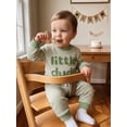 thumbnail image 4 of Loicainy Baby Toddler Boy Fall Outfits 6 12 18 24 Month 2T 3T Letter Embroidery Long Sleeve Round Neck Striped Tops and Elastic Waist Pants Clothes Set, 4 of 9