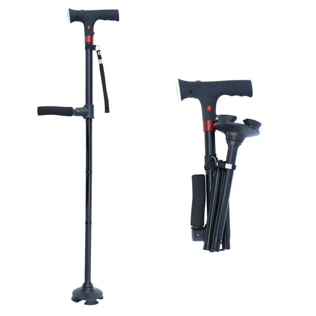 Car Led Lights,Led Lights for Cars Aluminum Alloy Alarm with Handle Elderly Walking Aid Retractable and Foldable Rotating with Led Light Four Legged Cane Led Lights for Car