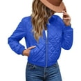 thumbnail image 2 of Female Stand Collar Quilted Puffer Jacket Padded Zip Coat Royal Blue XL, 2 of 7