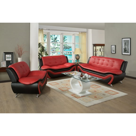 Golden Furniture 3 PCS Faux Leather Aldo Modern Sofa Set, Living Room Set with Sofa, Loveseat and Chair