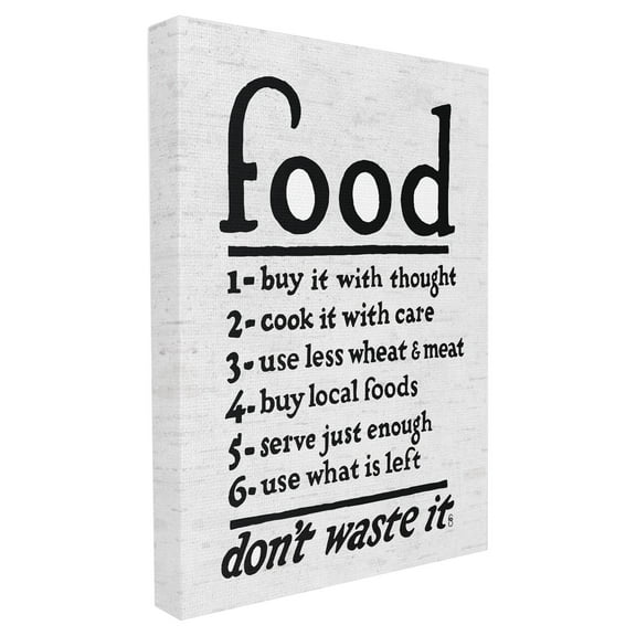 The Stupell Home Decor Collection Food Steps Don't Waste It Subtle Birch Typography Stretched Canvas Wall Art, 16 x 1.5 x 20