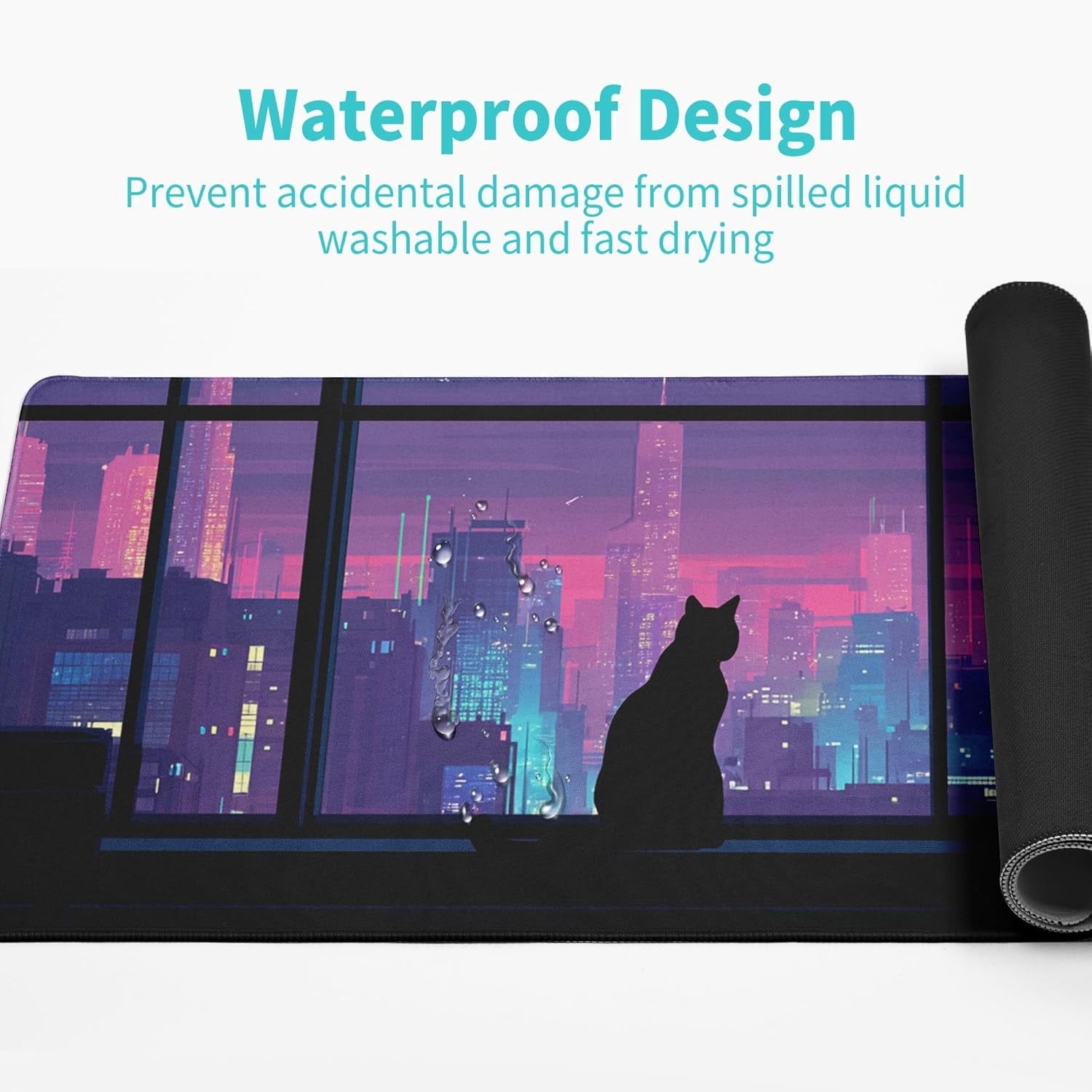 Cat Gaming Mouse Pad Abstract Kawaii Mouse Pad 31.5x11.8 Inch Cute Japanese Anime Desk Mat Non-Slip Rubber Base Large Mousepad Stitched Edges Keyboard Mouse Mat Desk Pad for Office and Home