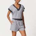 thumbnail image 2 of Womens 2 Piece Workout Set with Pockets Spandex Gym Outfits Colorblock Cap Sleeve Top and Shorts Sportswear (M, Gray), 2 of 7