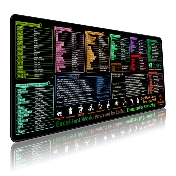 Hoja de trucos ProBtis Excel de Desk Pad, tamaño XXL, 90 x 40 cm, antideslizante