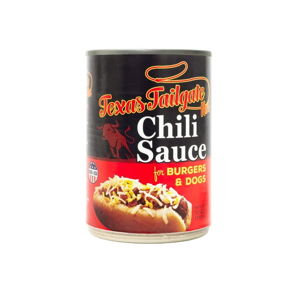 Texas Tailgate Hot Chili Sauce for Burgers & Dogs, 10 oz Can – Tailgate-Ready Topping