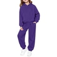 thumbnail image 2 of Kids 2 Piece Outfits Solid Raglan Hoodie Pullover and Elastic Jogger Pants, Boys Girls Plain Soft Casual Matching Tracksuit for Daily Play Loungewear(Dark Purple,13-14 Years), 2 of 5