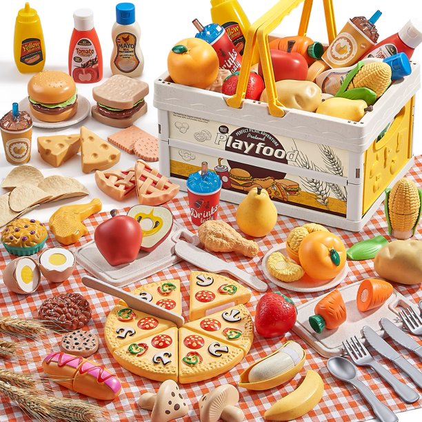 Juguete de pícnic con paja de trigo Play Food Set Comirth, 83 piezas