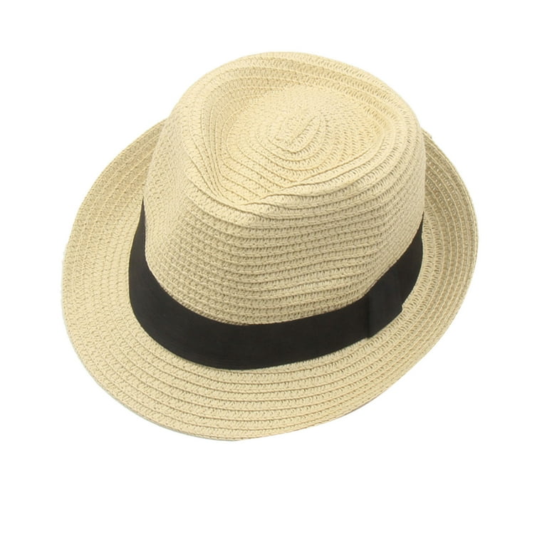 ZHIZAIHU Hat Sun Hats for Women Men Wide Brim Fedora Straw Beach Hat UV UPF  50 Beige