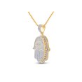thumbnail image 2 of 14kt Yellow Gold Mens Baguette Diamond Eye Fatima Hamsa Charm Pendant 1-1/2 Cttw, 2 of 2