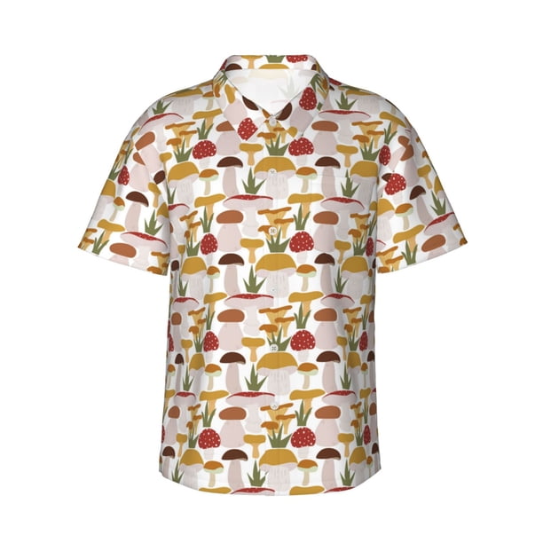 Balery Mushroom Camisas hawaianas de manga corta para hombre, camisas playeras de corte holgado, camisas de vacaciones con botones,Large