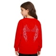 thumbnail image 2 of WAYUTE Girls Sweatshirt Sparkly Wing Design Kids Long Sleeve Crewneck Sweatshirt for Big Kids Layering Fall Outfits Casual Holiday,Red,Size 8-9 Y, 2 of 4