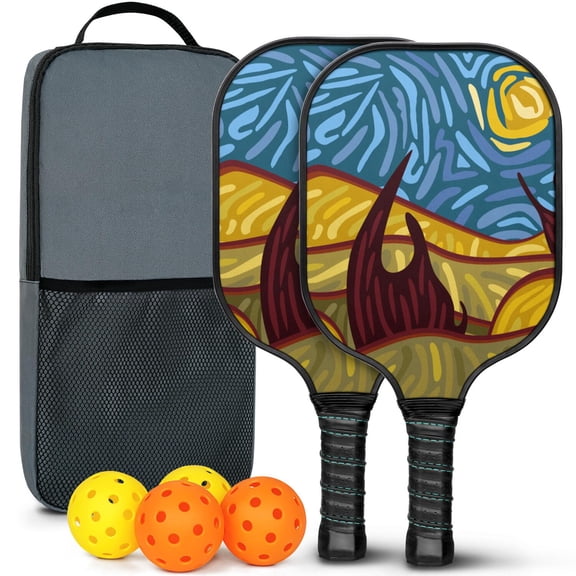 Pickleball Paddles Set Of 2, Fiberglass Surface, Vintage Floral Print, 4 Balls & Bag