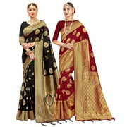 Pack of Two Sarees for Women Banarasi Art Silk Woven Indian Wedding Saree | Diwali Gift Sari Combo Set