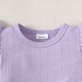 thumbnail image 4 of Kucnuzki Newborn Baby Outfits Ruffle Short Sleeves Knit Romper Top Bowknot Floral Tulle Shorts with Headband 3pcs Sets Purple NB, 4 of 8