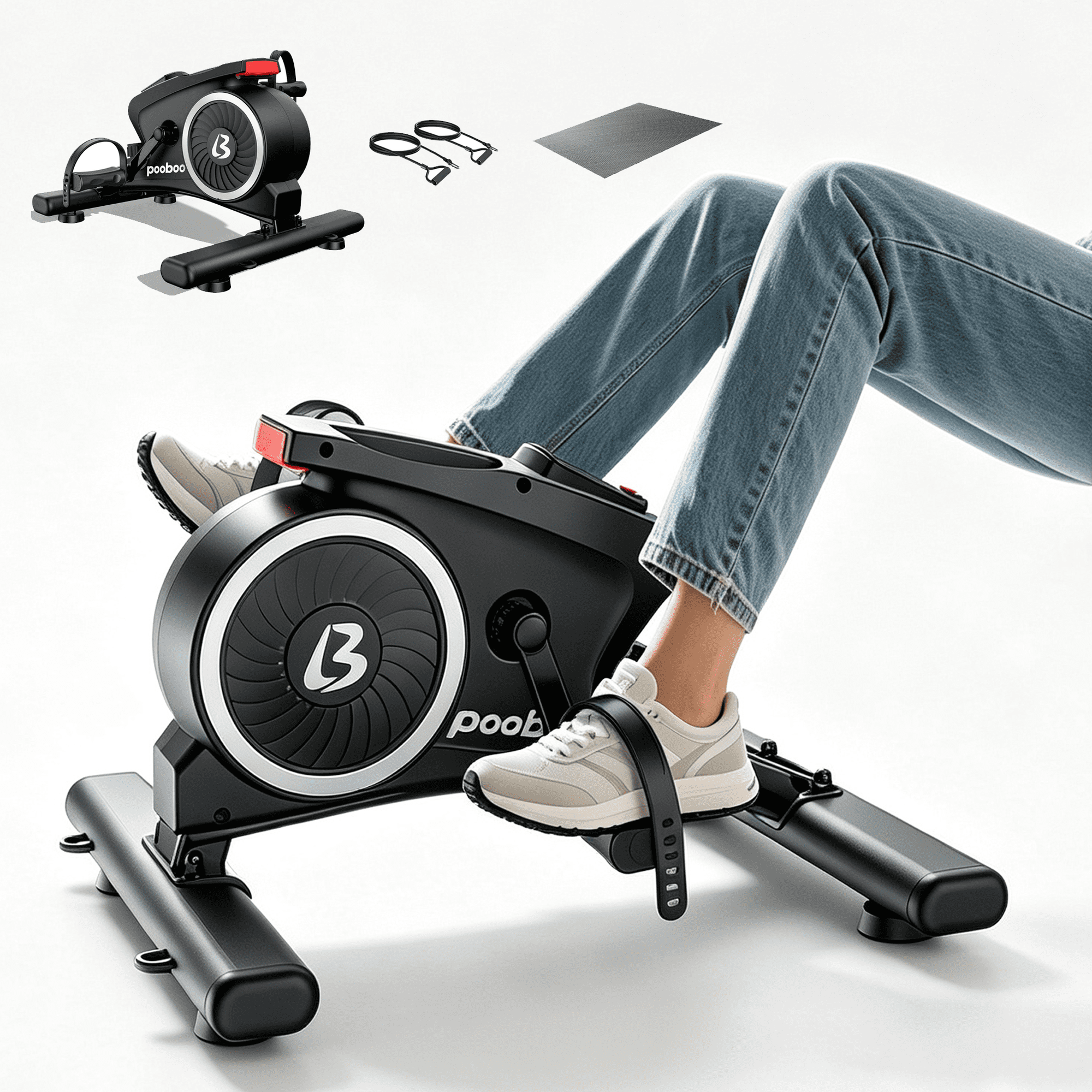 LNOW Under Desk Bike Pedal Exerciser Magnetic Mini Exercise Bike with 16 Resistance Levels, Arm & Leg Workout, Resistance Bands & Non-Slip Mat for Home Office Therapy