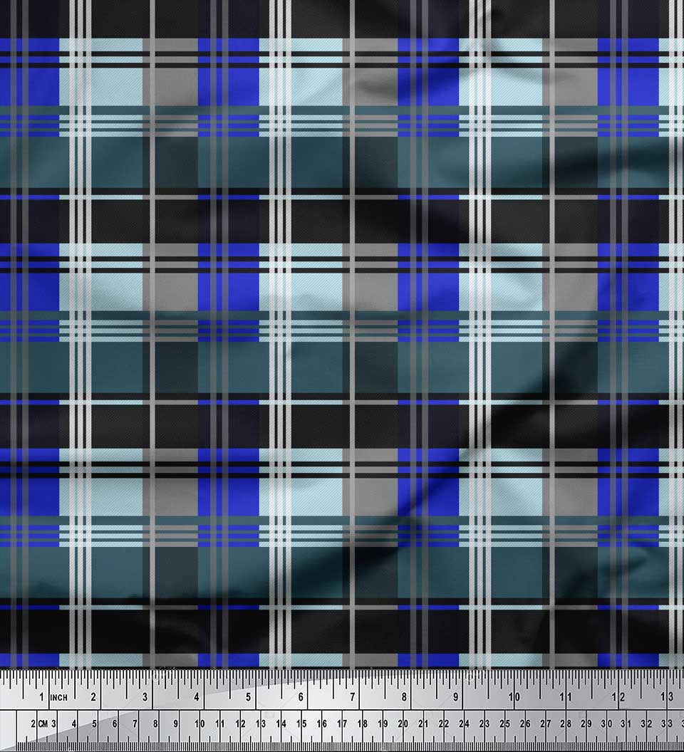 Check Print Textile Soimoi Blue Velvet Fabric Check Check Print Fabric by the Yard 58 Inch ...