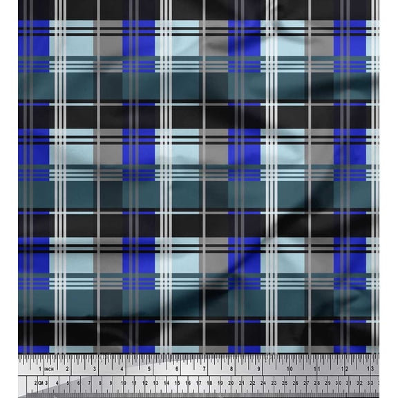Soimoi BluePolyester Georgette Fabric Check Check Printed Fabric 1 Yard 42 Inch Wide