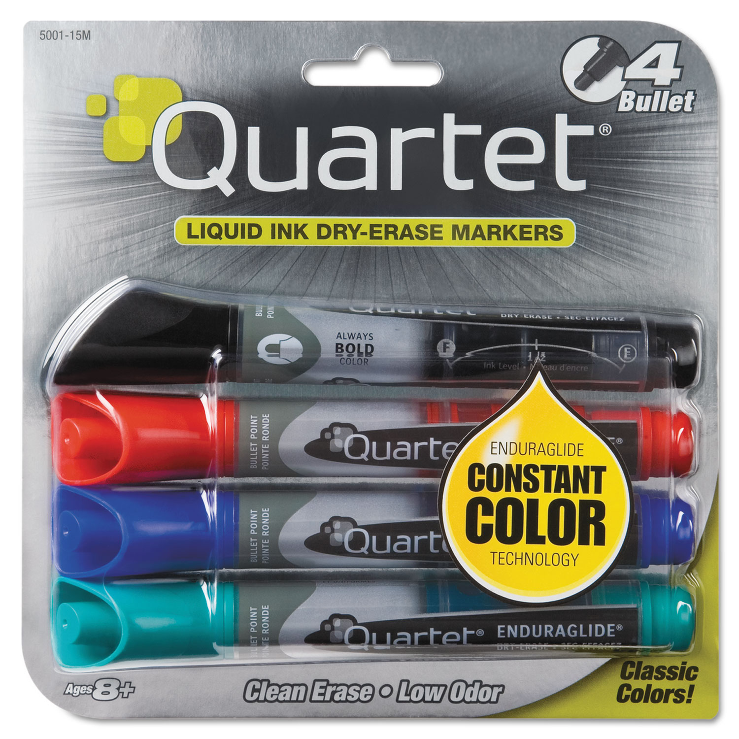 Quartet EnduraGlide Dry Erase Marker Bullet Tip Assorted Colors 4/Set