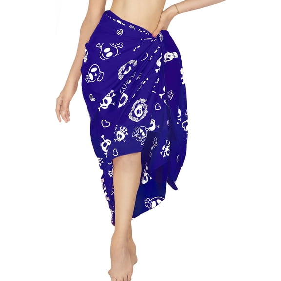 HAPPY BAY Women's Beachwear Summer Beach Coverups Wrap Bathing suit Costumes Bikini Wraps Skirt Sarong Cover ups for Women One Size Clip Art Skull, Royal Blue