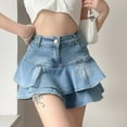 thumbnail image 4 of Fsqjgq Skirts for Women Sexy Trendy Casual Pleated Skirts Denim Skirt Spicy Girl Ruffle Edge Denim Skirt Retro Cake Skirt High Waist Slim Short Skirt Skorts for Women Plus Size Business Casual S 2XL, 4 of 9