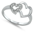 thumbnail image 4 of Women's Double Heart Clear Cubic Zirconia Promise Ring .925 Sterling Silver Band White Female Size 9, 4 of 4