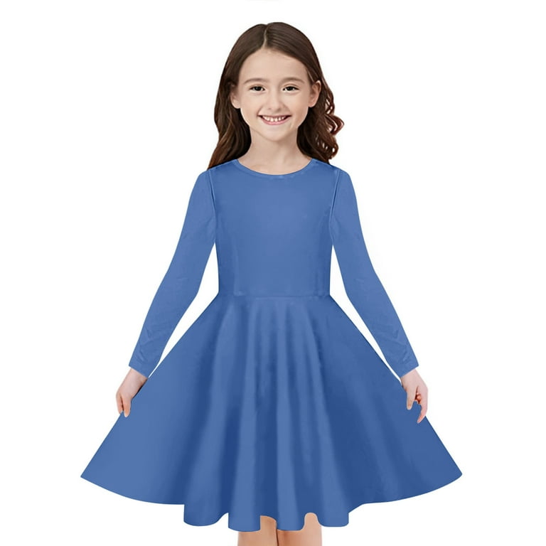 QNANSPI Girls Fall Dresses,Toddlers Long Sleeve Skater Dress,A-Line Girls  Fall Solid Dress Long Sleeve Pleated Core Vibe - Walmart.com