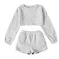 thumbnail image 3 of Women's Fuzzy Lounge Casual Pajamas Sets Long Sleeve Fleece Pullover And Shorts Pants Set 2 Piece Fluffy Loungewear Sleepwear, 3 of 4