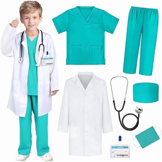 Disfraz De Doctor Personaje Infantil,Disfraz De Doctor Lab Cosplay Con Accesorio,Adecuado Para Cumpleaños,Fiestas,Navidad,Disfraces De Halloween,Regalos Para Niños Y Niñas. (Verde-120CM)