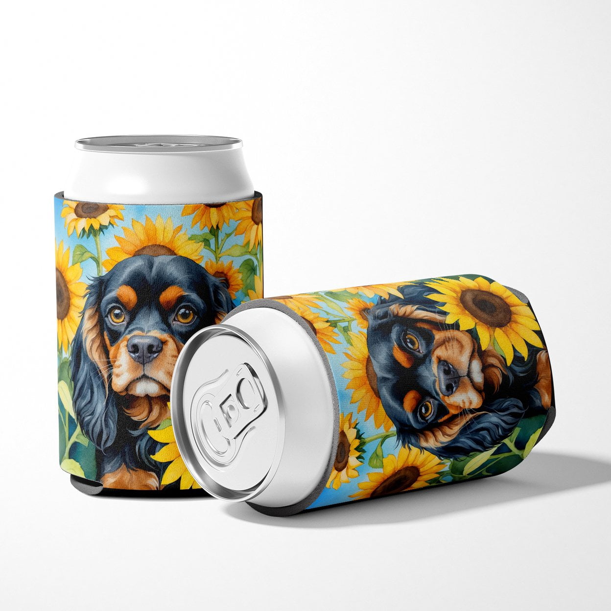 Cavalier Spaniel in Sunflowers Can or Bottle Hugger 3 in x 5 in
