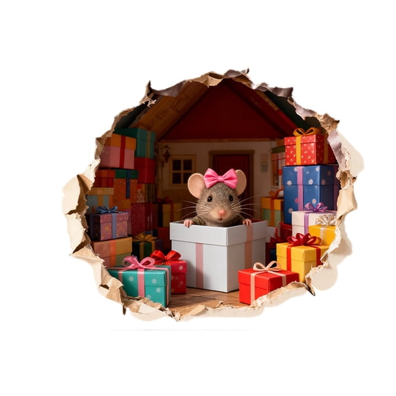 WEGFTDUOP Cute Christmas Mouse Wall Stickers PVC 14.5cm Gray – Festive Bedroom Living Room Decal, Easy Peel Stick Reusable Holiday Decor Gift