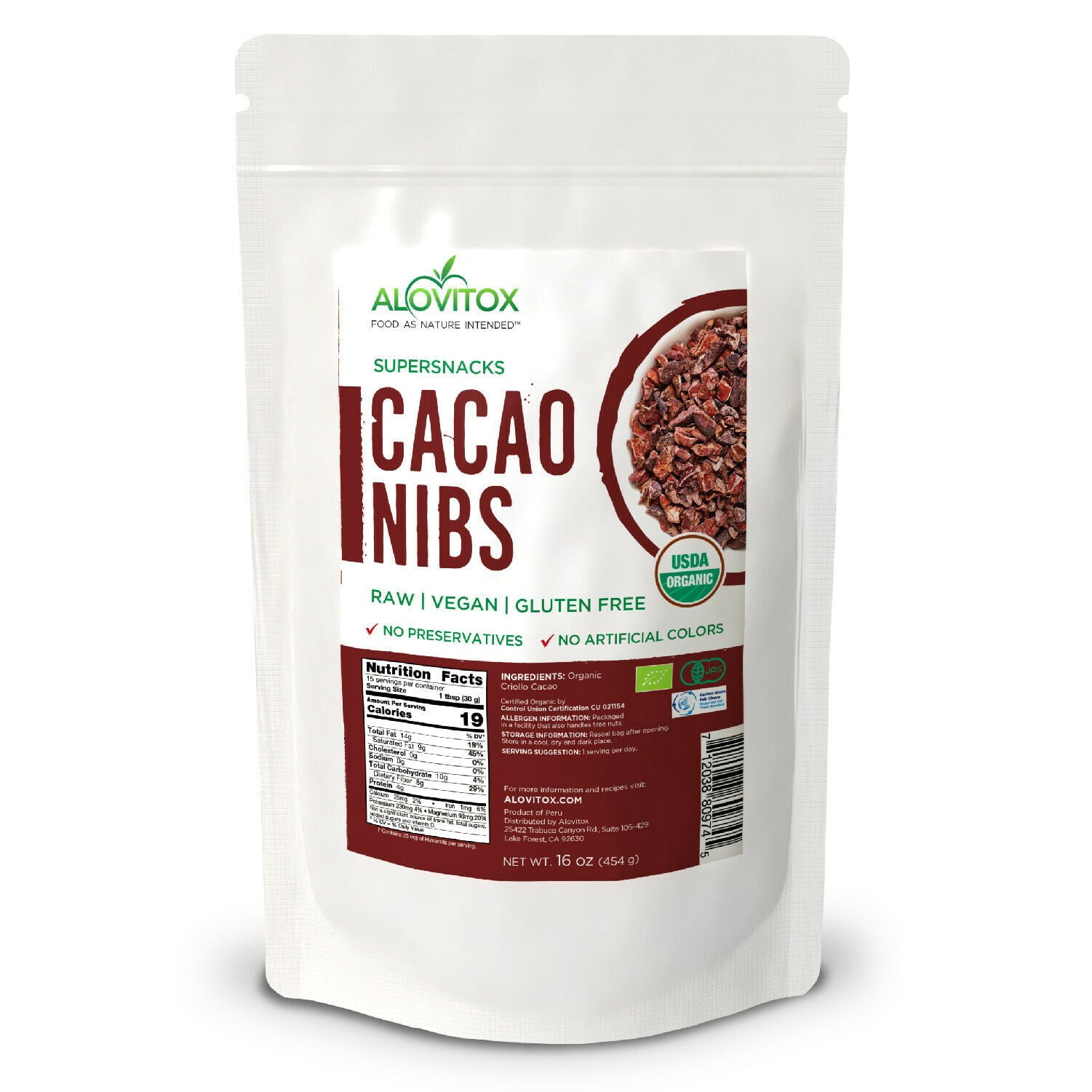 Buy Alovitox Organic Raw Cacao Nibs Unsweetened SugerFree
