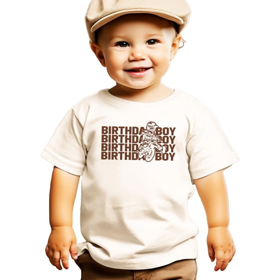 Birthday Boy Shirt for Youth and Toddler Boys Bold Dirtbike Themed Tee Natural Shirt 3T