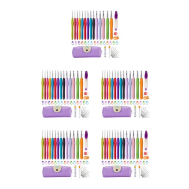 Ruiboury Crochet Hook Set Extra Kit Yarn Holder Soft Comfortable Tools Gauge Stitch Sewing Knitting Handle For Mom's Type3 5Set
