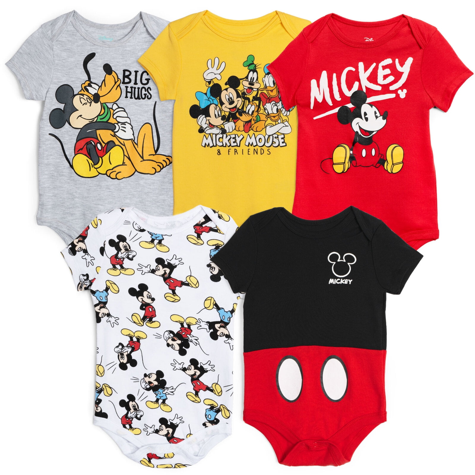 Disney Mickey Mouse Baby Boy or Girl 5-Pack Short Sleeve Bodysuits Friends Multi