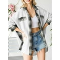 thumbnail image 3 of Womens Waffle Knit Plaid Shacket Boyfriend Button Down Shirt Jacket Loose Long Sleeve Tops, 3 of 11