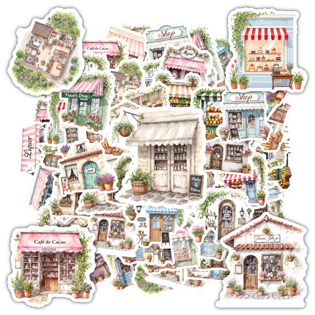 35pcs-70pcs Classic Stationery Stickers Retro Shops Stickers Storybook PVC Sticker for Laptops Suitcases Notebooks