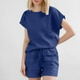 thumbnail image 2 of Caywon Women Short Sleeve Shirt and Short Pant Casual 2 Piece Set Pocket Detail Fashion Coordinates Comfortable Daywear Matching Outfit Separates Blue XXXXXL, 2 of 5