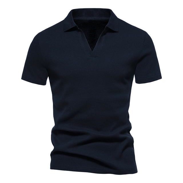 vdgthytj Golf Shirts for Men Knitting Cotton Short Sleeve V Neck Collared Tees Plus Size Slim Solid Color Work T-Shirts