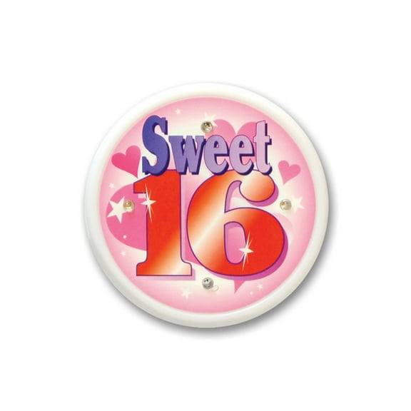 Beistle Pack of 6 Pink and Purple "Sweet 16" Flashing Birthday Party Celebration Buttons 2.5"