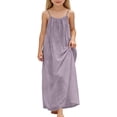 thumbnail image 1 of XIMIN Robes Décontractées pour Filles Robe Maxi à Bretelles Spaghetti Sans Manches Fluide Dos Nu Robe d'Été pour Plage Vacances Tenue Quotidienne (Violet, 7-8 Ans), 1 of 6
