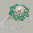 thumbnail image 2 of LBG British Made 14k White Gold Cultured Pearl & Emerald Womens Anniversary Ring - 33 size options - Size 9.25, 2 of 6