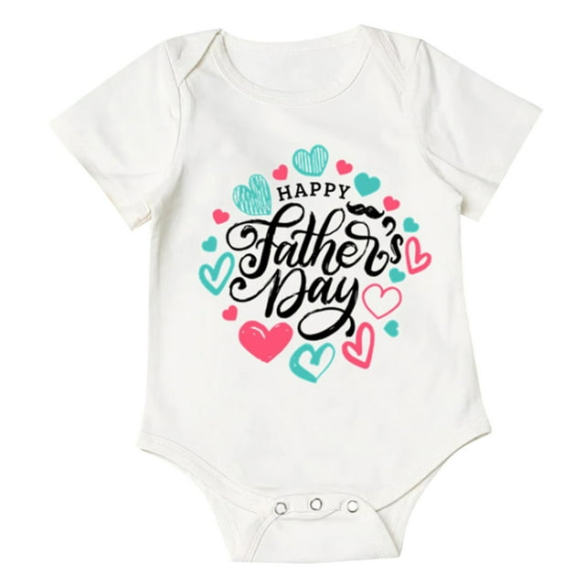 MIASHUI Adorable Boys Short Sleeve Father's Day Prints Romper Bodysuits Soft Breathable Snaps Closure Easy On Off Cute Holiday Outfit Idea For Little White,0-3 Months