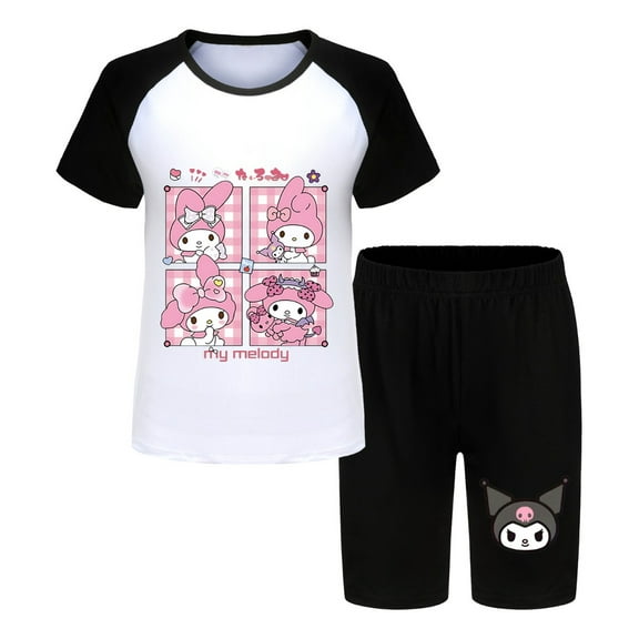 Toddler Girls My Melody & Kuromi Pajama Set – Cute Cartoon Short Sleeve Sleepwear – Comfortable Summer PJs for Kids