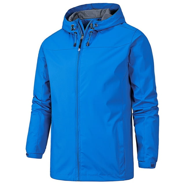 MAWCLOS Men's Lightweight Long Sleeve Hooded Jacket Work Drawstring Windbreaker Blue S