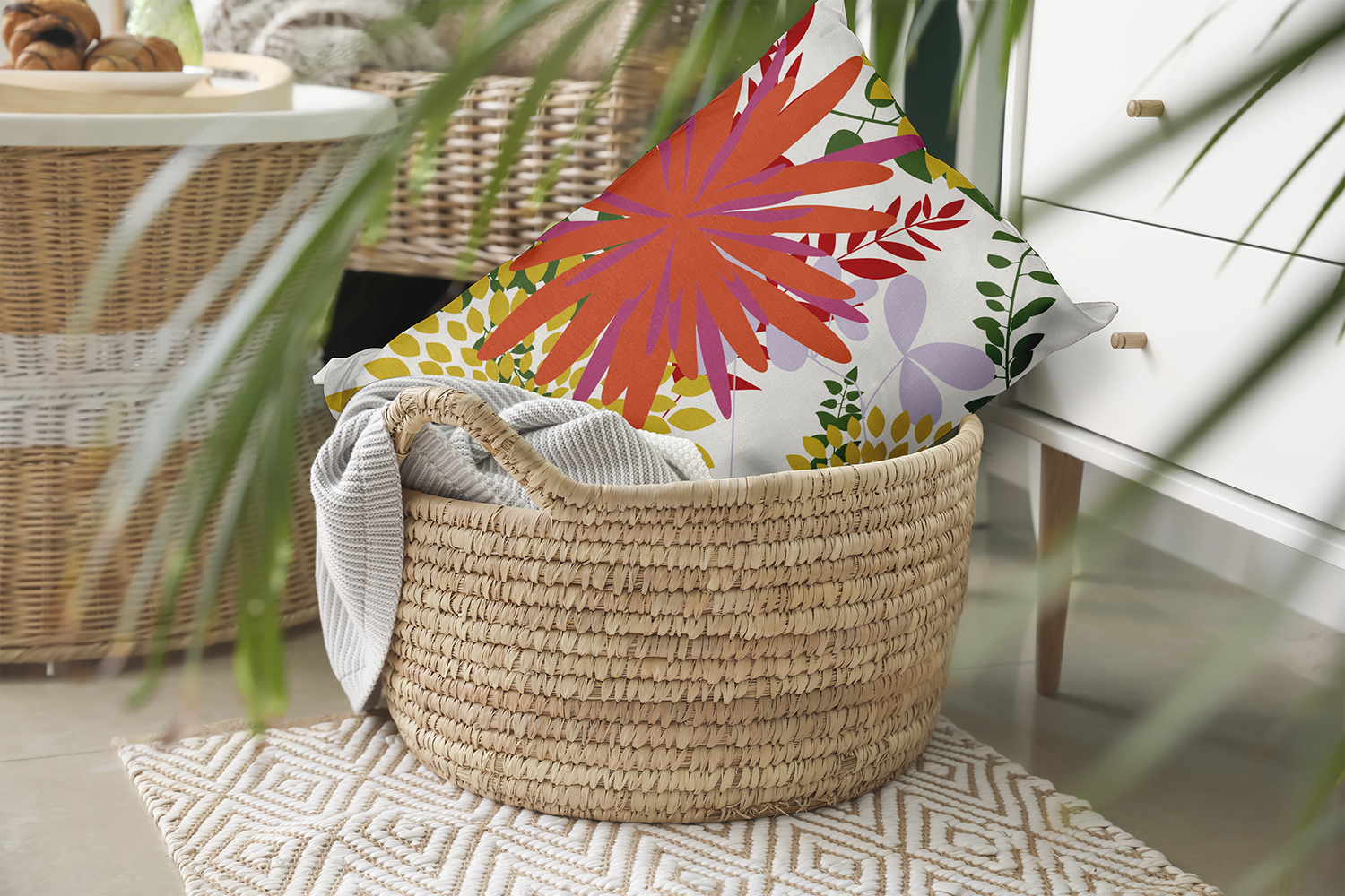 20" x 14" Simply Daisy Jumble Floral Polyester Indoor/Outdoor Pillow, Surf Board Orange Qty 1