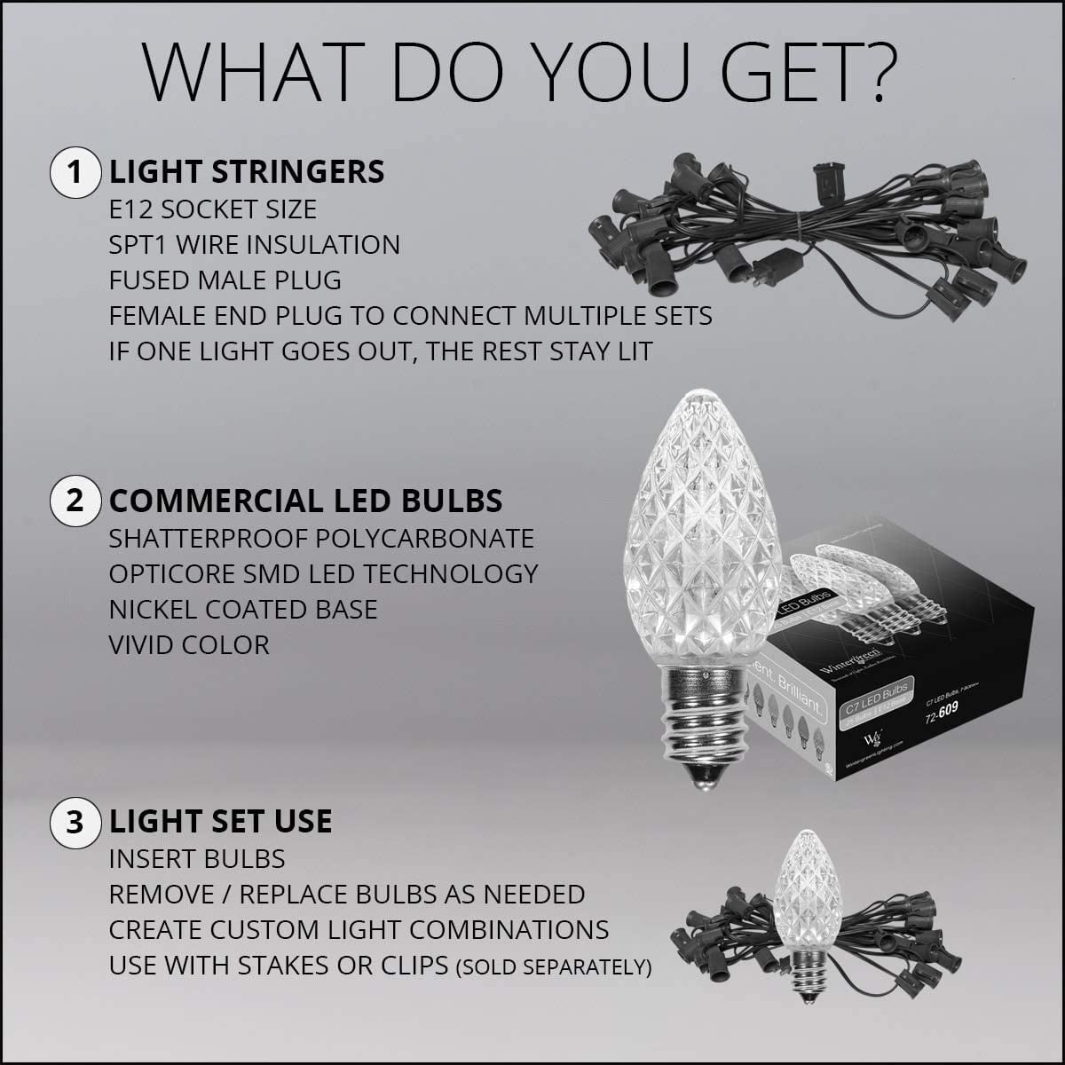 Opticore C7 LED Multicolor Christmas Lights, C7 Christmas Lights with Shatterproof Christmas Bulbs, 25 Lights, 25’